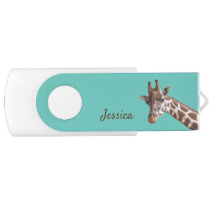 Giraffe Photo on Teal Personalized Name Flash Drive
