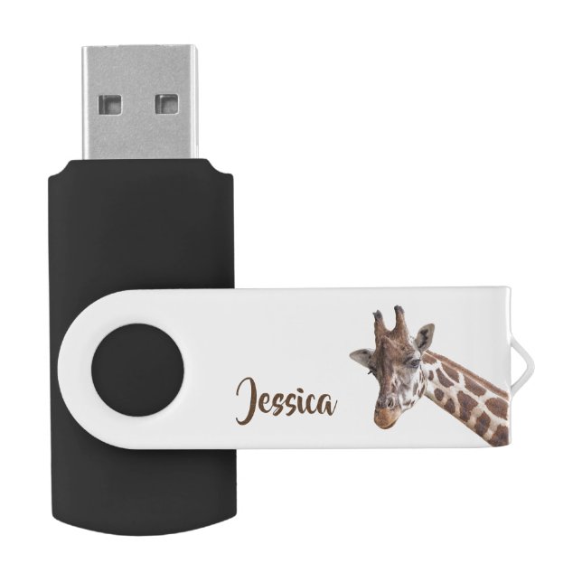 Giraffe Photo Safari Animal Personalized Name Flash Drive (Opened)