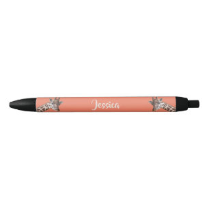 Giraffe Photos on Salmon Pink Personalized Name Pen