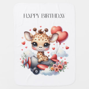 Giraffe Pilot Birthday Baby Blanket