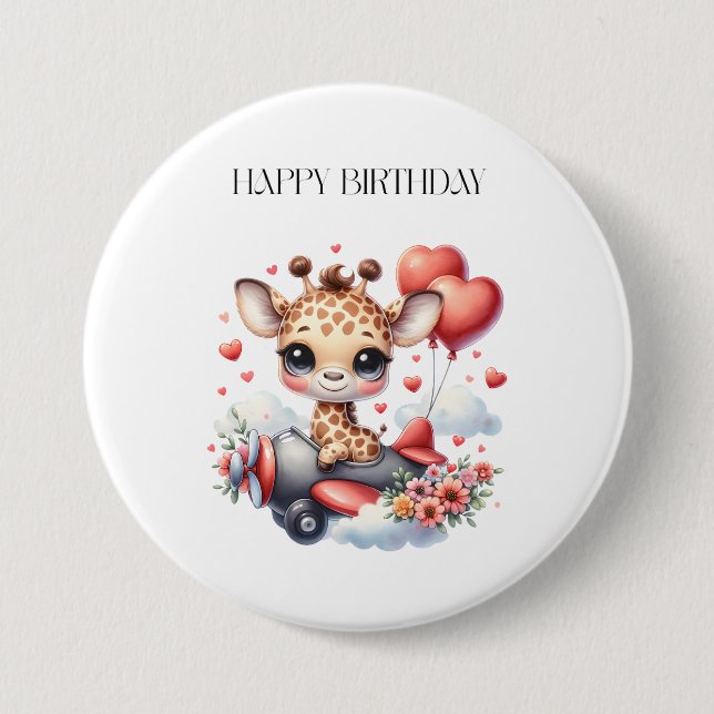 Giraffe Pilot Birthday Button (Front)