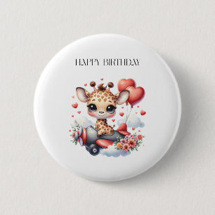 Giraffe Pilot Birthday Button