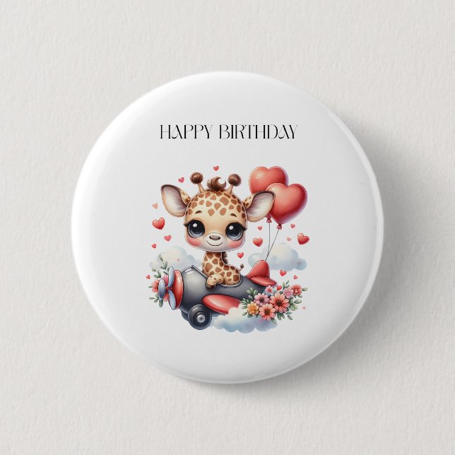 Giraffe Pilot Birthday Button (Front)