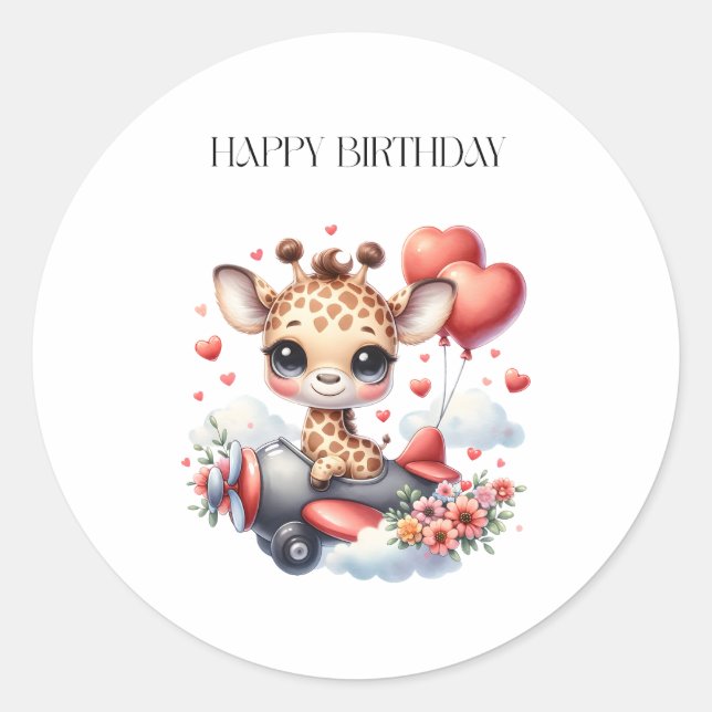Giraffe Pilot Birthday Classic Round Sticker (Front)