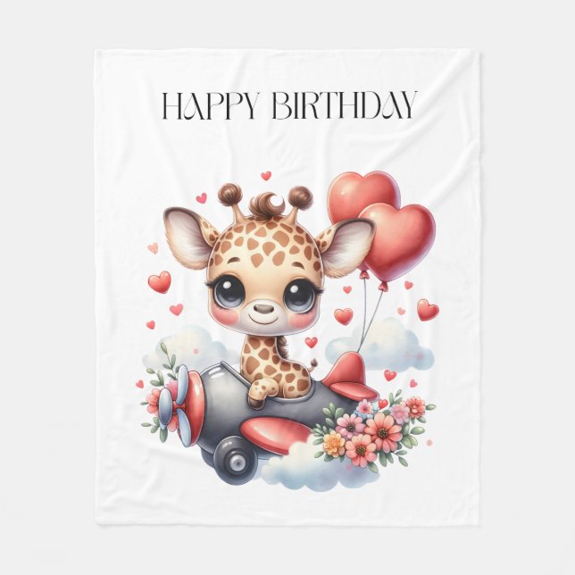 Giraffe Pilot Birthday Fleece Blanket (Front)