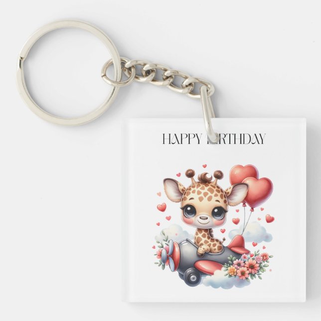 Giraffe Pilot Birthday Keychain (Front)