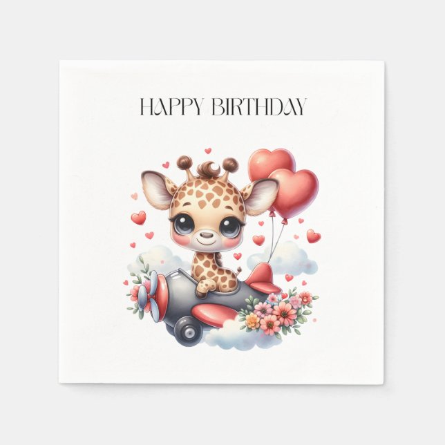 Giraffe Pilot Birthday Napkins (Front)
