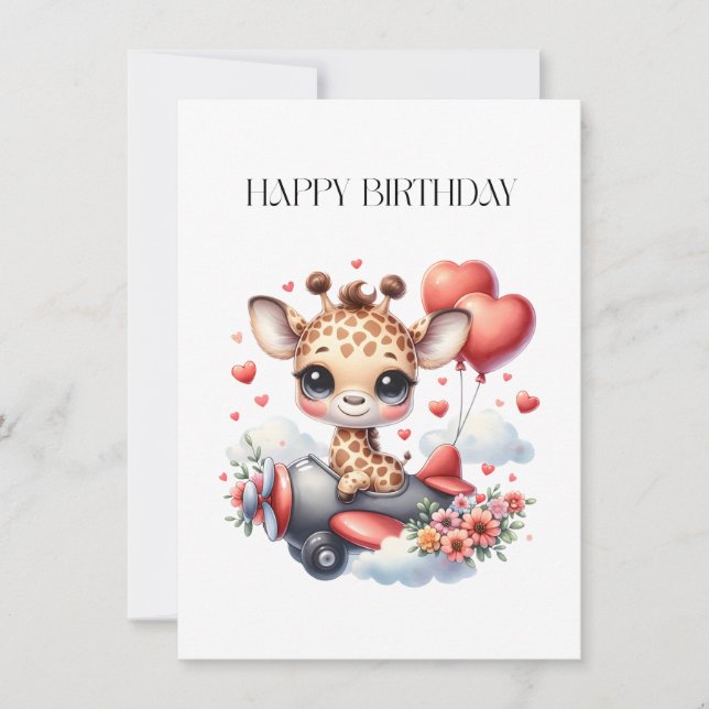 Giraffe Pilot Birthday Note Card (Front)