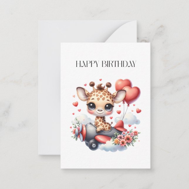 Giraffe Pilot Birthday Note Card (Front)