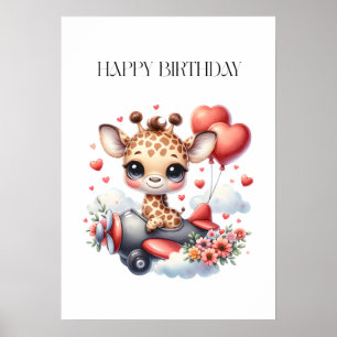 Giraffe Pilot Birthday Poster
