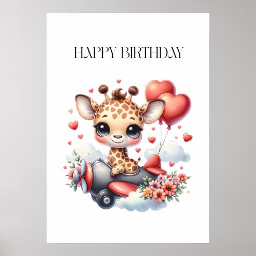 Giraffe Pilot Birthday Poster