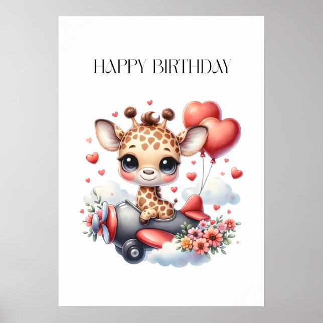 Giraffe Pilot Birthday Poster (Front)