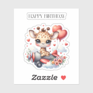 Giraffe Pilot Birthday Sticker