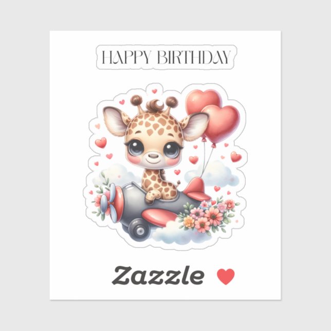 Giraffe Pilot Birthday Sticker (Sheet)