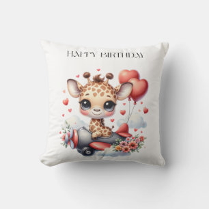 Giraffe Pilot Birthday Throw Pillow