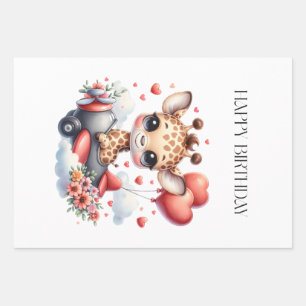 Giraffe Pilot Birthday Wrapping Paper Sheets