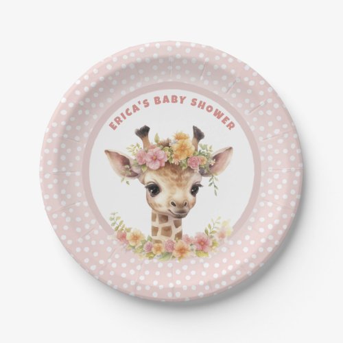 Giraffe Pink Baby Girl Shower Sprinkle Wild Jungle Paper Plates