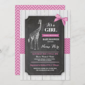 Giraffe Pink Baby Shower Party Girls Wood Invite (Front/Back)