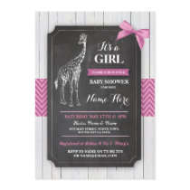 Giraffe Pink Baby Shower Party Girls Wood Invite