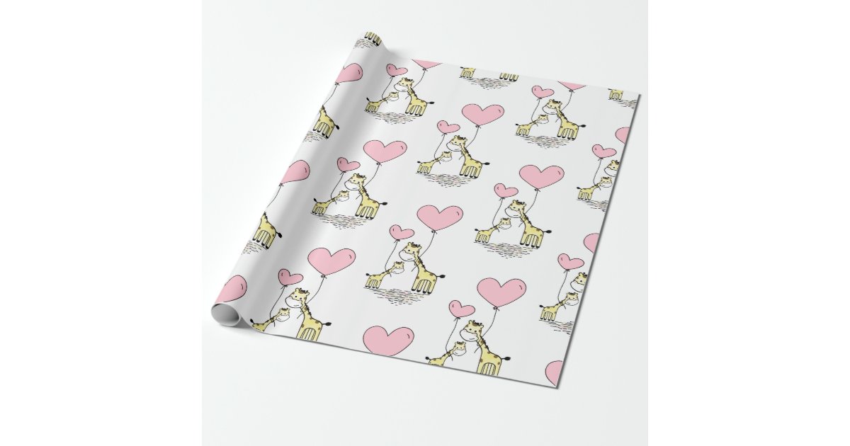 Giraffe Pink Balloon Mama Baby Shower Girl Wrapping Paper