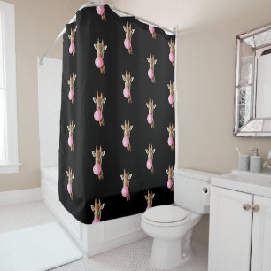 Giraffe Pink Bubble Gum Cute Funny Animal Lover Shower Curtain