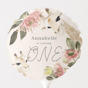 Giraffe Pink Floral Girl 1st Birthday Balloon
