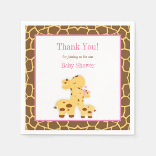 Giraffe Pink Girl Baby Shower Paper Napkins