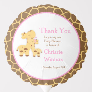 Giraffe Pink Girl Baby Shower Party Balloon