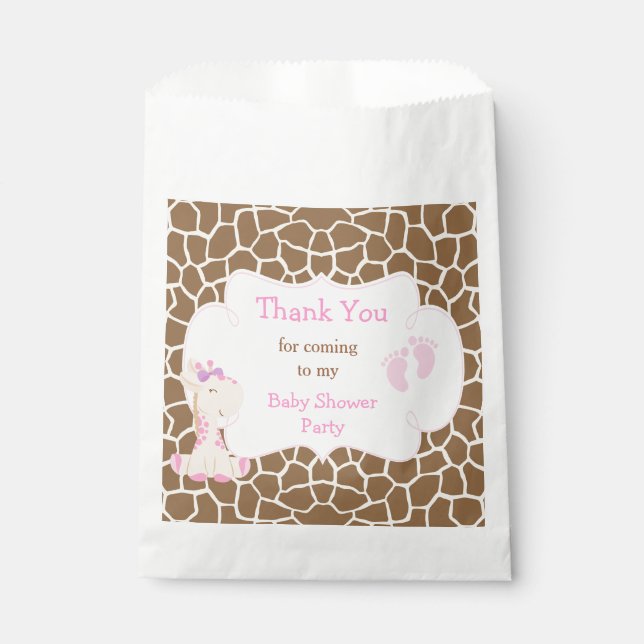 Giraffe Pink Girl Baby Shower Party Favor Bag (Front)