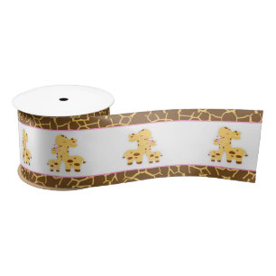 Giraffe Pink Girl Baby Shower Satin Ribbon