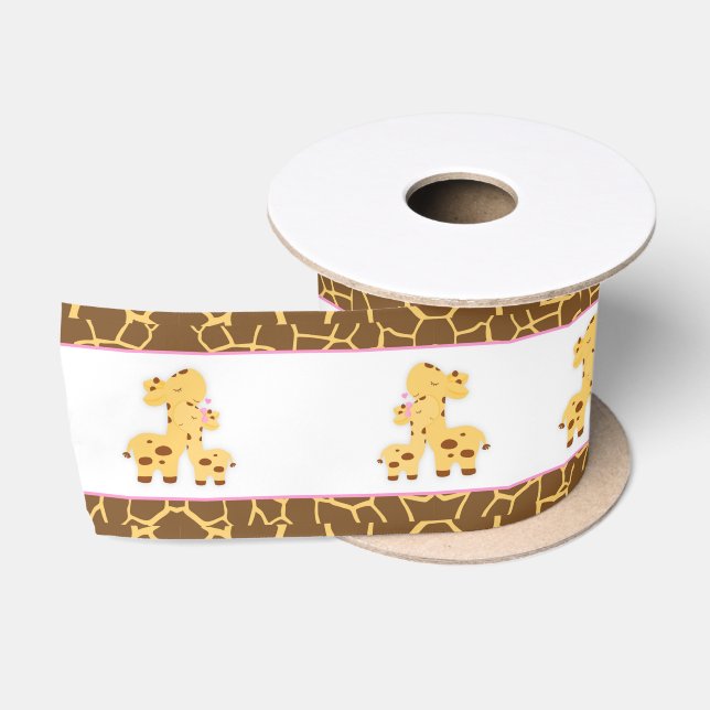 Giraffe Pink Girl Baby Shower Satin Ribbon (Spool)