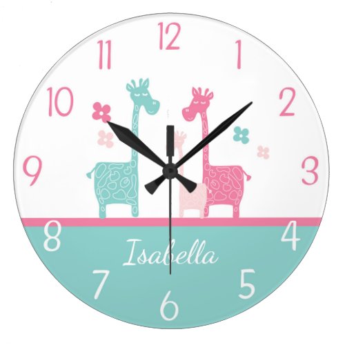Giraffe Pink Mint Aqua Teal Wall Clock