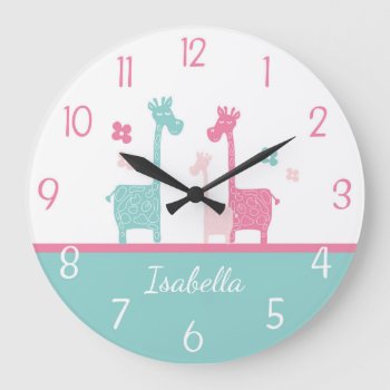 Giraffe Pink Mint Aqua Teal Wall Clock by Kookyburra at Zazzle