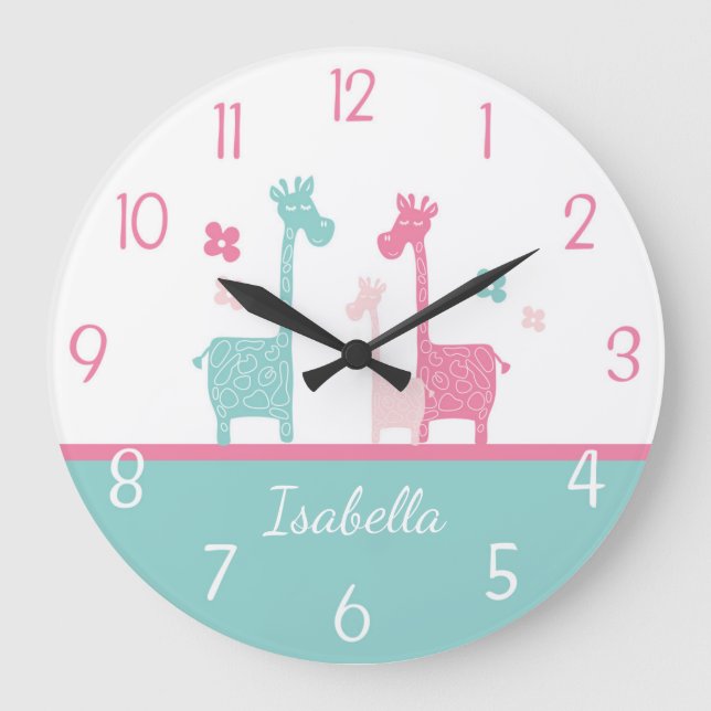 Giraffe Pink Mint Aqua Teal Wall Clock (Front)