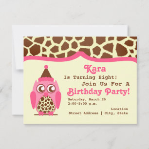 Giraffe & Pink Owl Birthday Party Invite