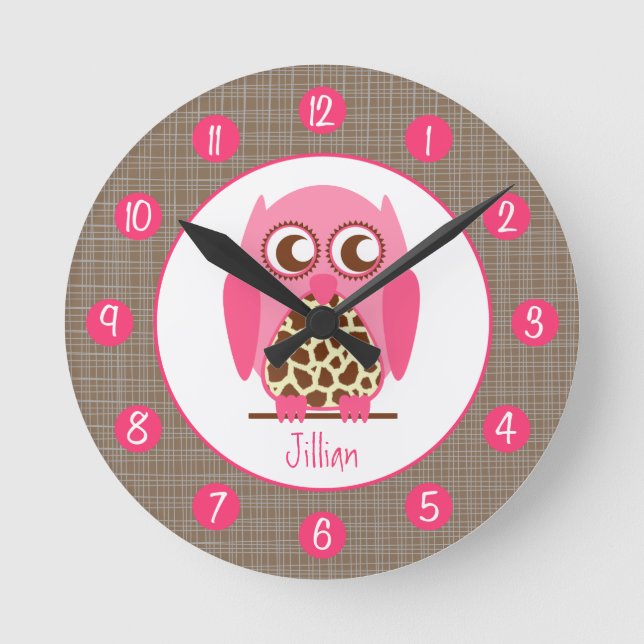 Giraffe & Pink Owl Personalized Clock (Front)