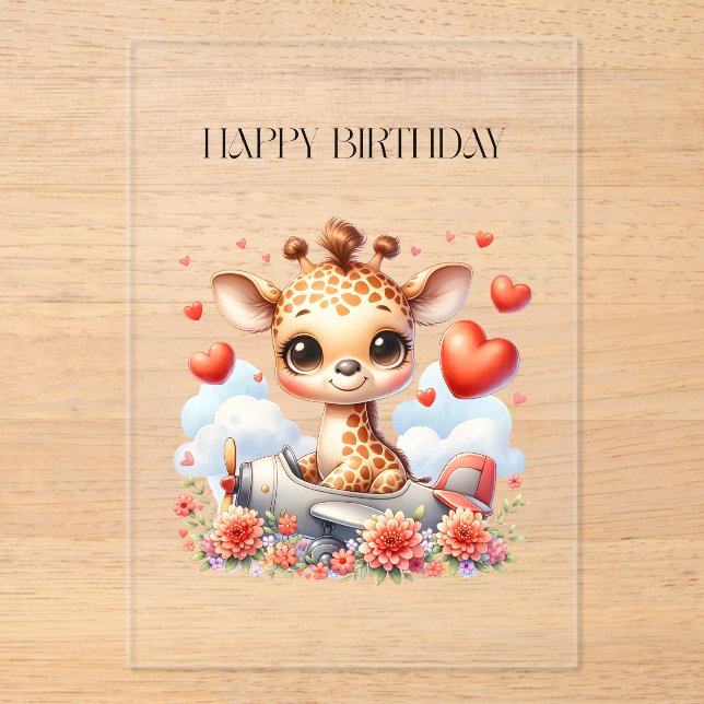 Giraffe Plane Birthday Acrylic Invitations (Front)