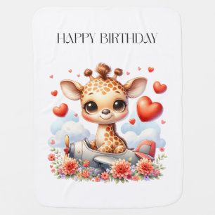 Giraffe Plane Birthday Baby Blanket