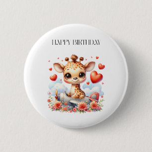 Giraffe Plane Birthday Button