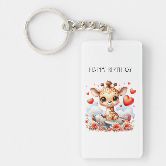 Giraffe Plane Birthday Keychain (Front)