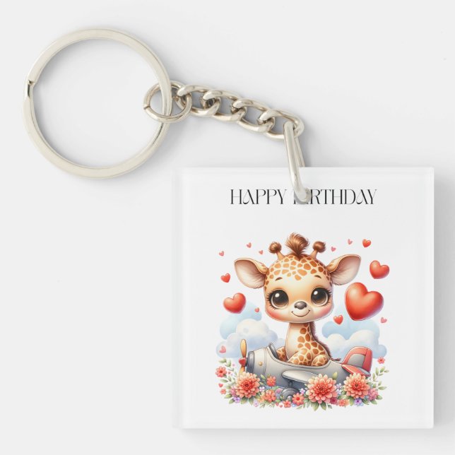Giraffe Plane Birthday Keychain (Front)