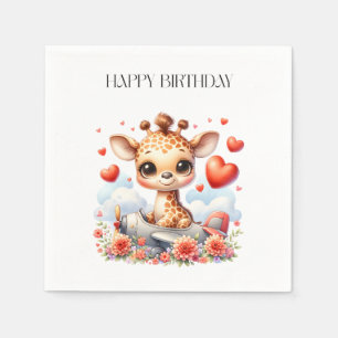 Giraffe Plane Birthday Napkins