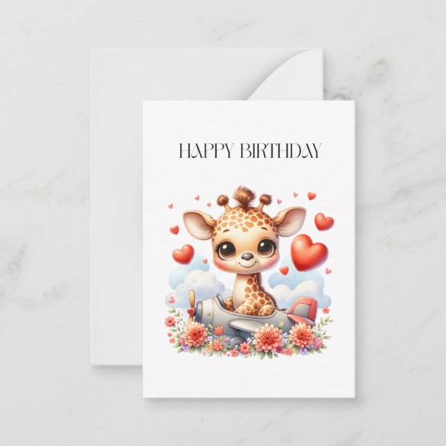 Giraffe Plane Birthday Note Card (Front)