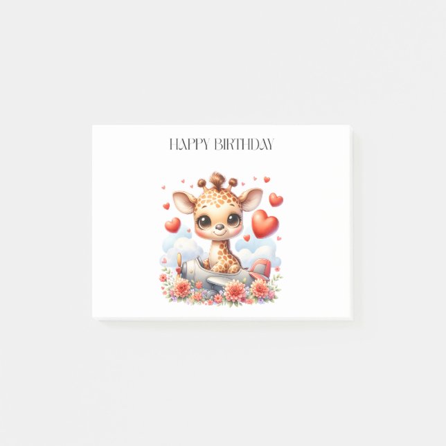 Giraffe Plane Birthday Post-it Notes (Front)