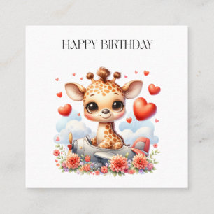 Giraffe Plane Birthday Square Business Card