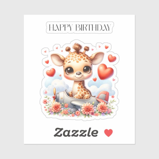 Giraffe Plane Birthday Sticker (Sheet)