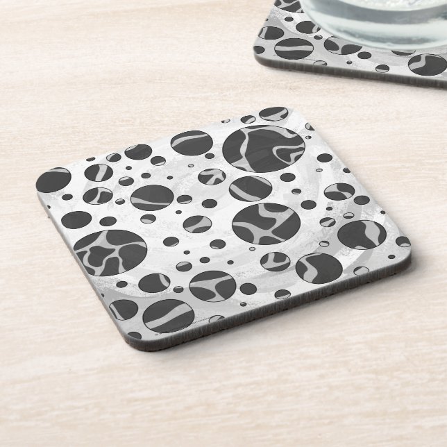 Giraffe Polka Dot Black and Light Gray Print Coaster (Left Side)