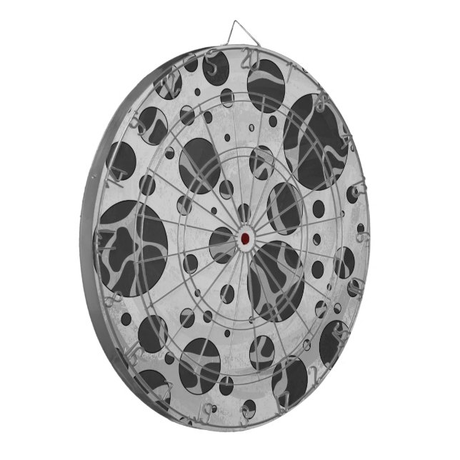 Giraffe Polka Dot Black and Light Gray Print Dartboard With Darts (Front Left)
