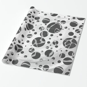 Giraffe Polka Dot Black and Light Gray Print Wrapping Paper
