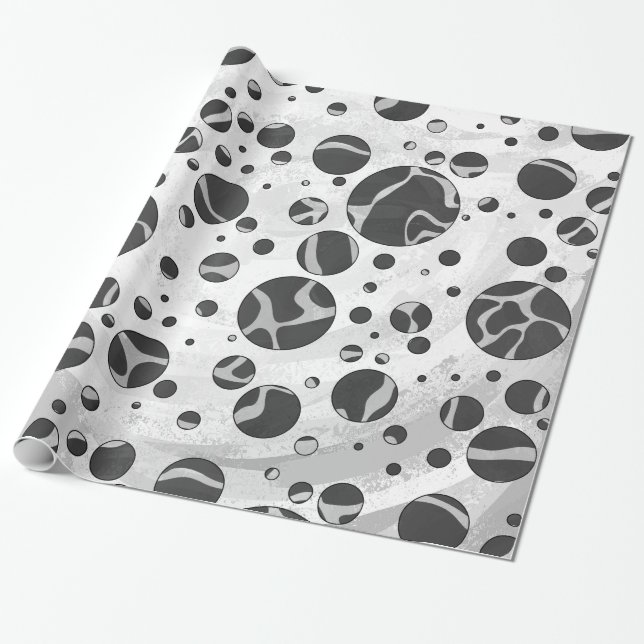 Giraffe Polka Dot Black and Light Gray Print Wrapping Paper (Unrolled)